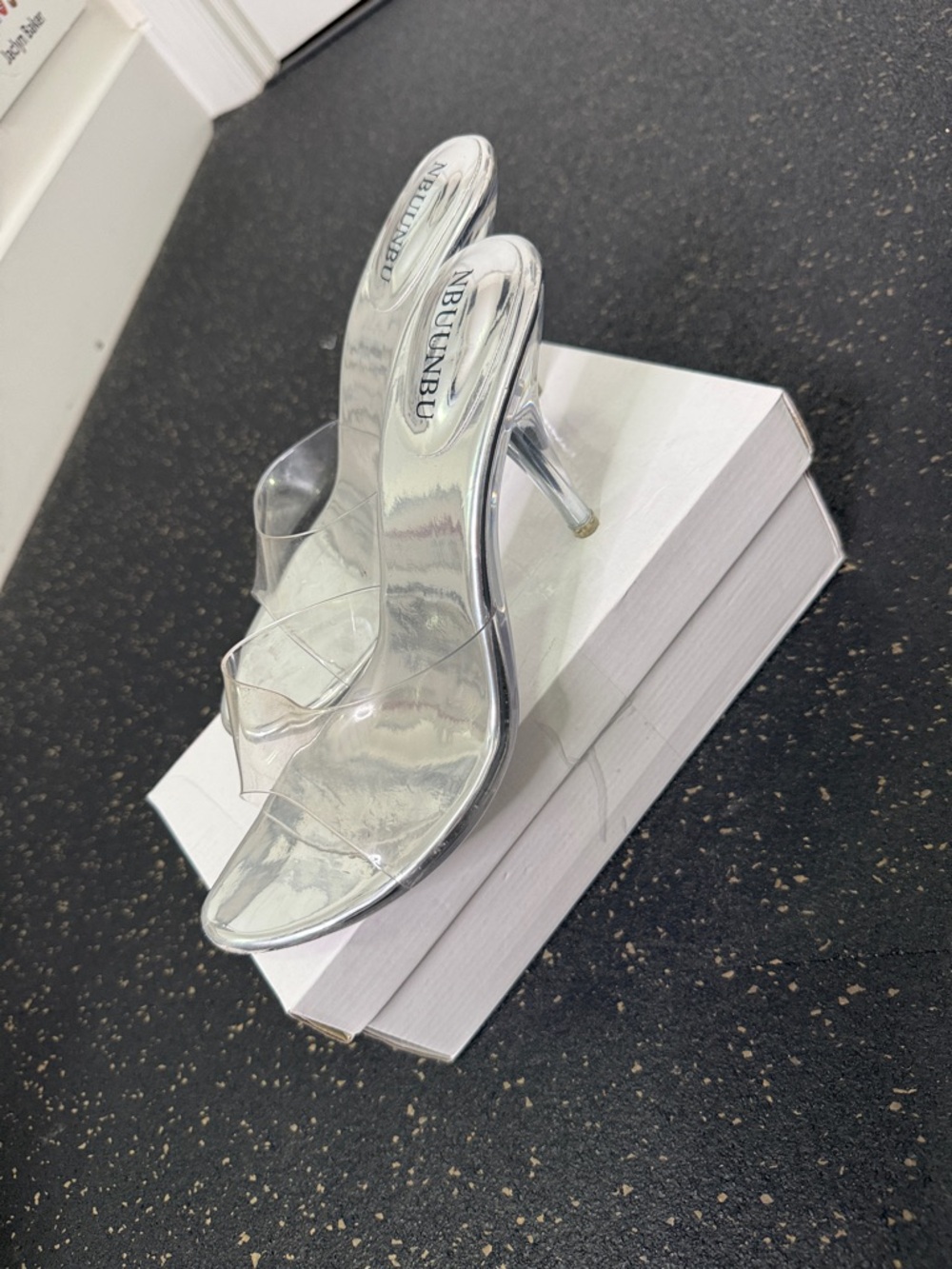 Clear PVC Slide Heels with Silver Finish - Women